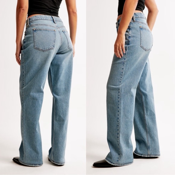 A&F • Curve Love Low Rise Baggy Jean medium light wash faded distressed loose - Picture 12 of 12